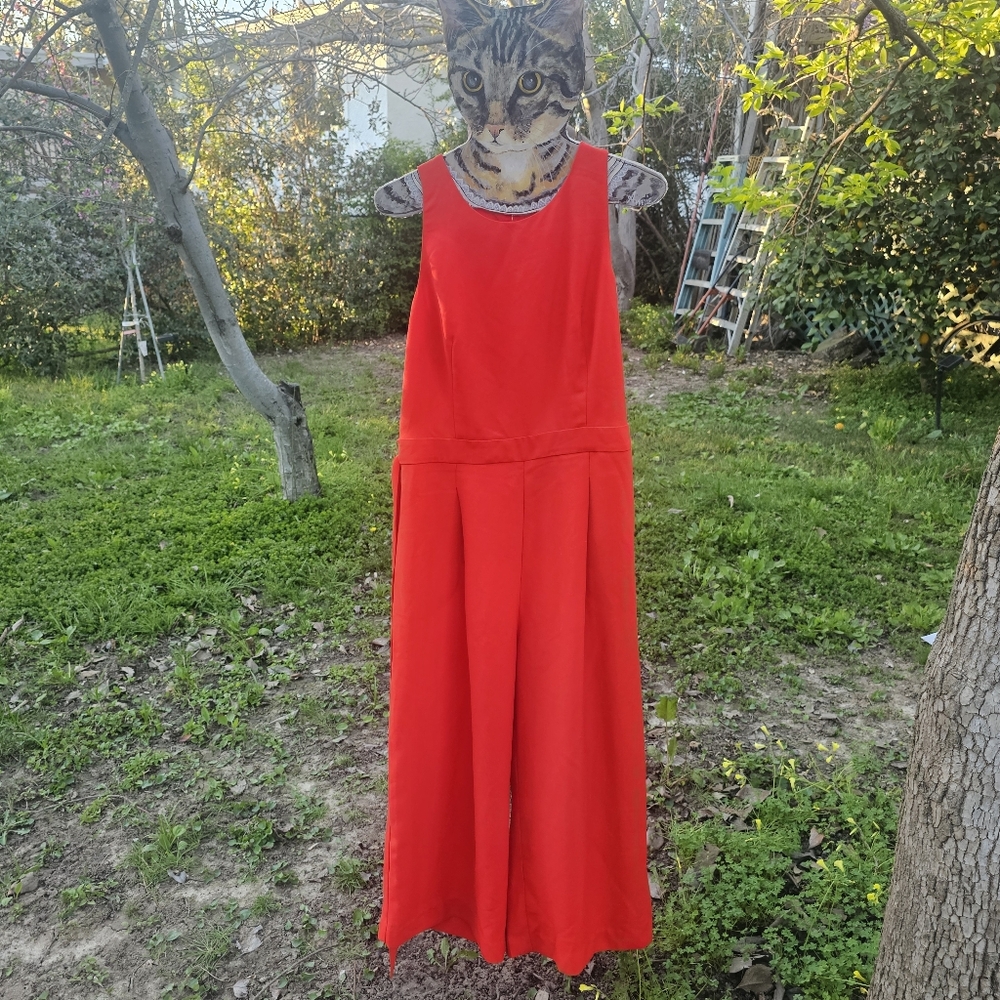 Banana Republic Red-Orange Sleeveless Wide-Leg Jumpsuit